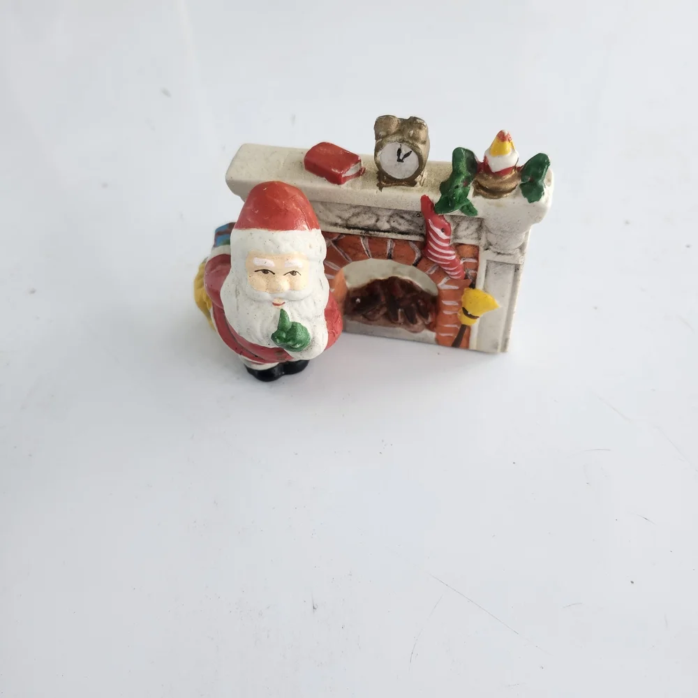 Santa Claus Figurine with Fireplace Ceramic